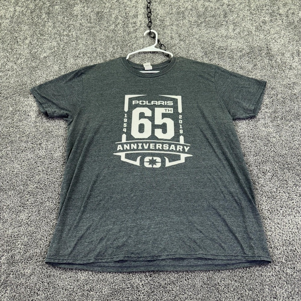 Gildan Shirt Mens XL Gray Polaris 65th Anniversary Logo Graphic Tee Osceola WI